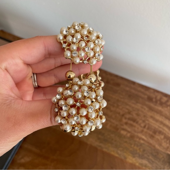Wedding stretch pearl and gold bangle cuff bracelet crystals - Picture 3 of 4